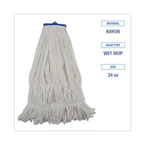 Boardwalk Mop Head, Lie-Flat Head, Rayon Fiber, 24 oz, White, 12/Carton (824R)
