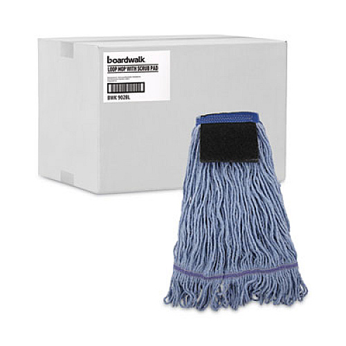 Boardwalk Mop Head, Loop-End, Cotton with Scrub Pad, Medium, 12/Carton (902BL)