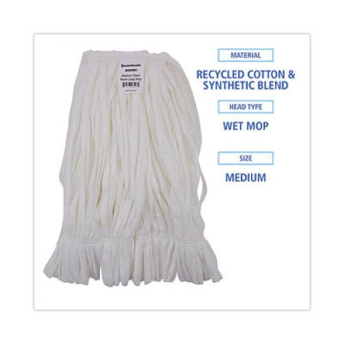 Boardwalk Mop Head, Looped, Enviro Clean With Tailband, Cotton/Synthetic, Medium, White, 12/Carton (8002)