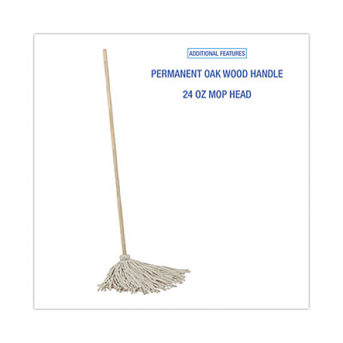 Boardwalk Cotton Deck Mop, #24 White Cotton Head, 50" Wood Handle, 6/Carton (CD50024S)