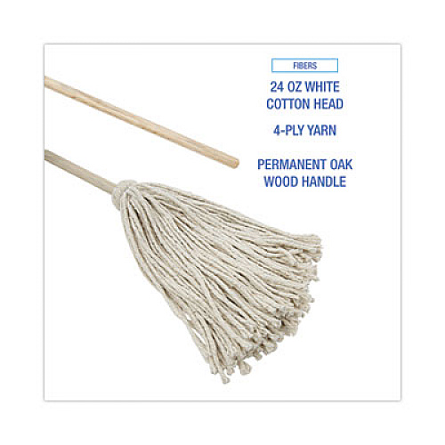 Boardwalk Cotton Deck Mop, #24 White Cotton Head, 50" Wood Handle, 6/Carton (CD50024S)