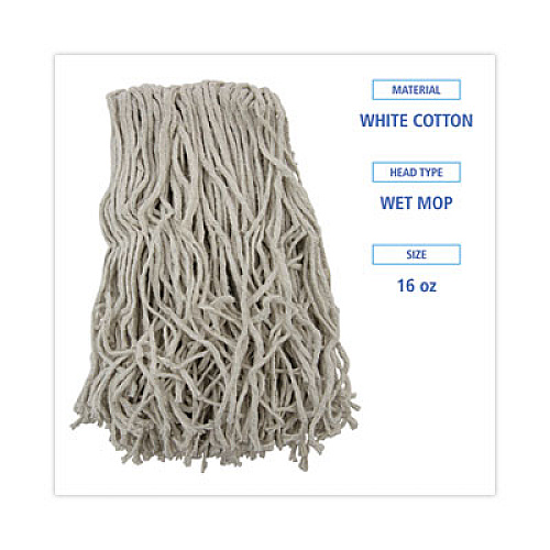Boardwalk Banded Mop Head, Cotton, Cut-End, White, 16 oz, 12/Carton (CM20016)