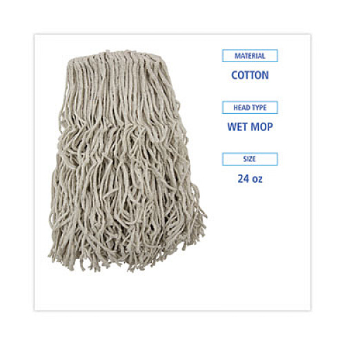Boardwalk Banded Cotton Mop Heads, 24 oz, White, 12/Carton (CM20024)