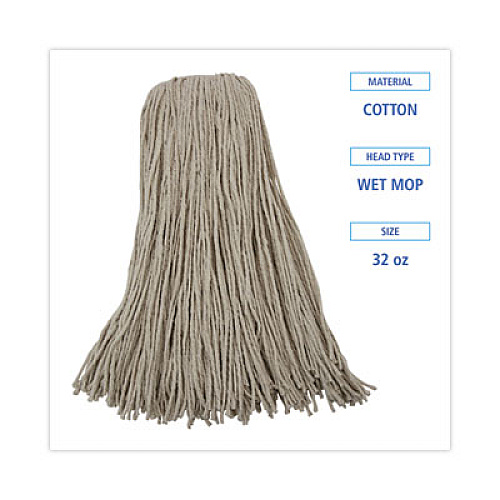 Boardwalk Mop Head, Cotton, Cut-End, White, 4-Ply, 32 oz, 12/Carton (CM20032)