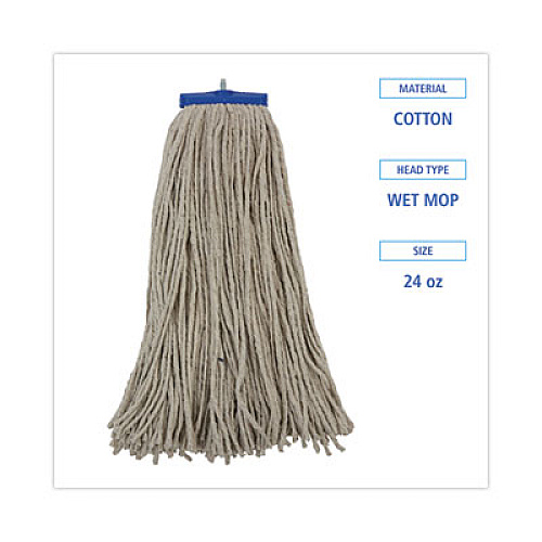 Boardwalk Mop Head, Lie-Flat Head, Cotton Fiber, 24 oz., White, 12/Carton (CM22024)