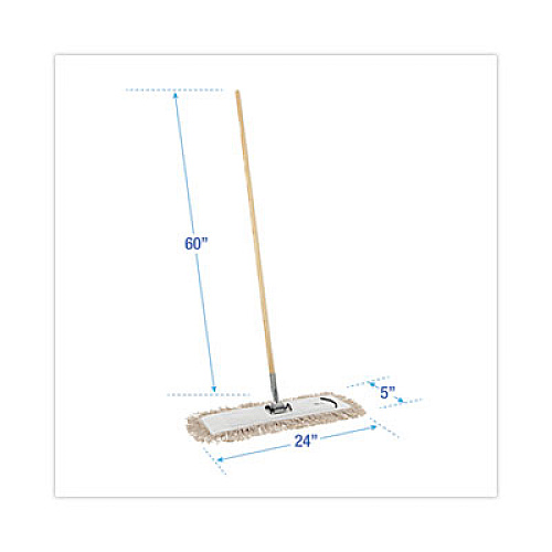 Boardwalk Cotton Dry Mopping Kit, 24 x 5 Natural Cotton Head, 60" Natural Wood Handle (M245C)