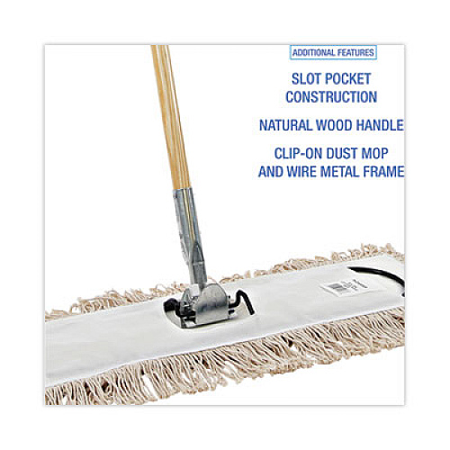 Boardwalk Cotton Dry Mopping Kit, 24 x 5 Natural Cotton Head, 60" Natural Wood Handle (M245C)