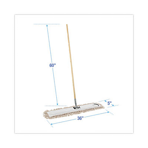 Boardwalk Cotton Dry Mopping Kit, 36 x 5 Natural Cotton Head, 60" Natural Wood Handle (M365C)