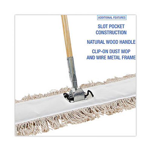 Boardwalk Cotton Dry Mopping Kit, 36 x 5 Natural Cotton Head, 60" Natural Wood Handle (M365C)
