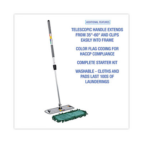 Boardwalk Microfiber Cleaning Kit, 18" Blue/Green Microfiber Head, 35" to 60" Gray Aluminum Handle (MFKIT)