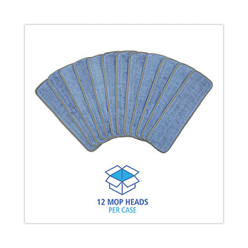 Boardwalk Microfiber Wet Mop Head, Blue, 18 x 5, Split Microfiber, Hook and Loop Back, Dozen (MFM185BCFDZ)