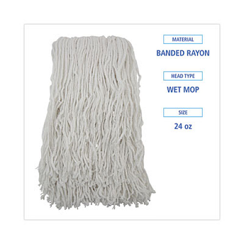Boardwalk Banded Rayon Cut-End Mop Heads, #24, White, 1.25" Headband, 12/Carton (RM03024S)