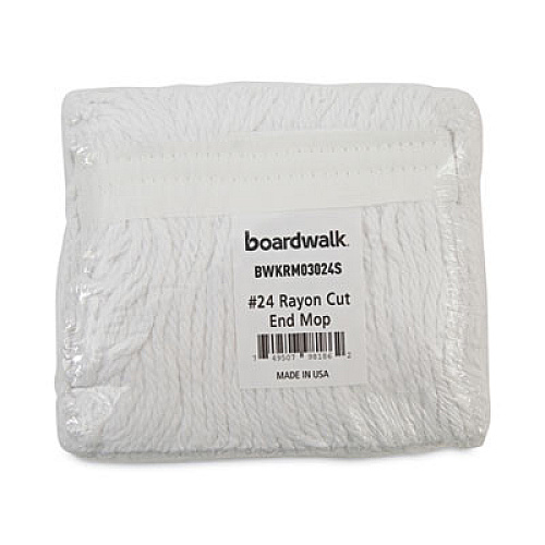 Boardwalk Banded Rayon Cut-End Mop Heads, #24, White, 1.25" Headband, 12/Carton (RM03024S)