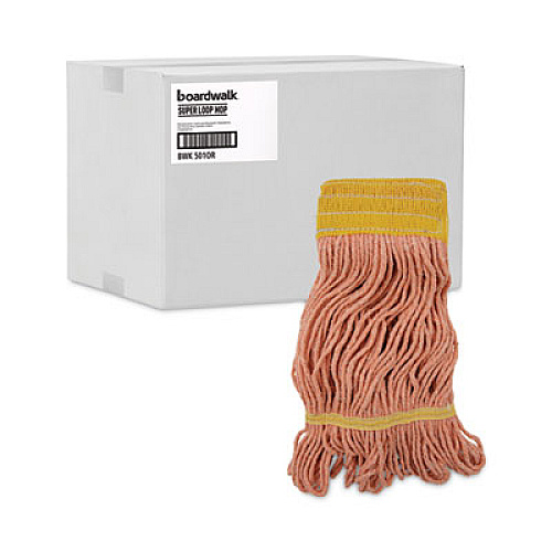 Boardwalk Super Loop Wet Mop Head, Cotton/Synthetic Fiber, 5" Headband, Small Size, Orange, 12/Carton (501OR)