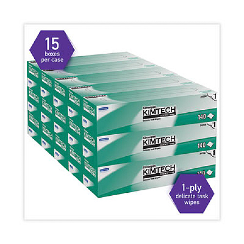 Kimtech Kimwipes Delicate Task Wipers, 1-Ply, 14.7 x 16.6, Unscented, White, 144/Box, 15 Boxes/Carton (34256CT)