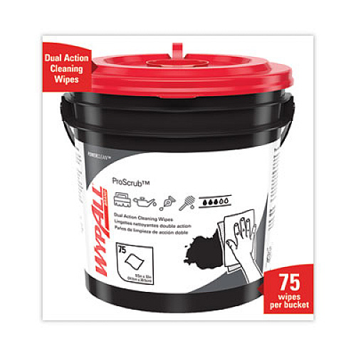 WypAll Power Clean ProScrub Pre-Saturated Wipes, Cloth, 9.5 x 12, Citrus Scent, Green, 75/Bucket (91371EA)