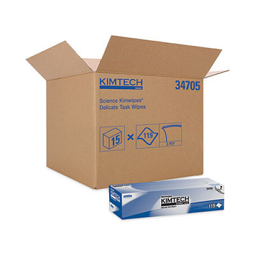 Kimtech Kimwipes Delicate Task Wipers, 2-Ply, 11.8 x 11.8, Unscented, White, 120/Box, 15 Boxes/Carton (34705)