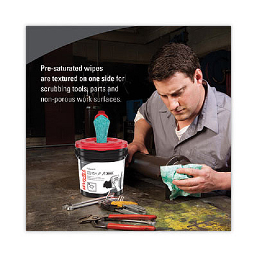 WypAll Power Clean ProScrub Pre-Saturated Wipes, Cloth, 9.5 x 12, Citrus Scent, Green, 75/Bucket (91371EA)