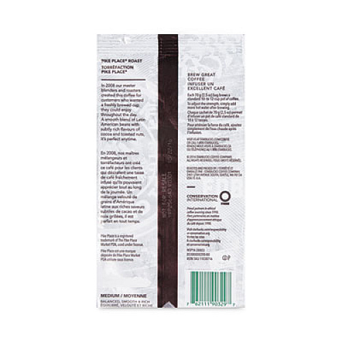 Starbucks Coffee, Pike Place, 2.5 oz Packet, 72/Carton (11018197CT)