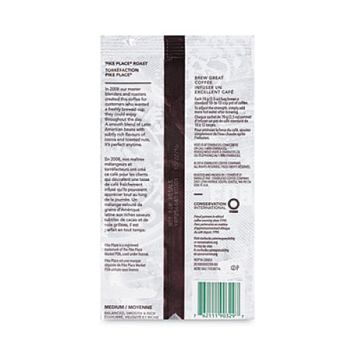 Starbucks Coffee, Pike Place, 2.5oz, 18/Box (11018197)