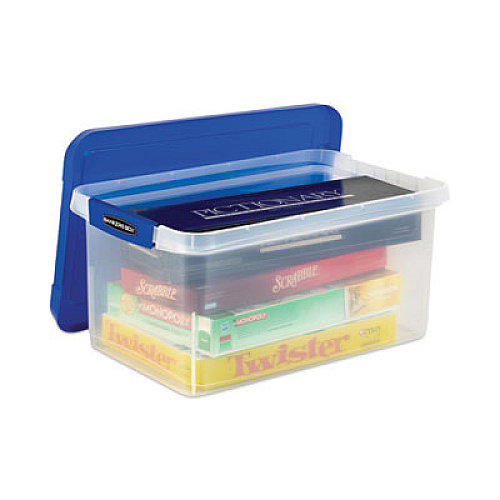 Bankers Box Latch Lid Storage Bin, 22.38" x 14.19" x 10.63", Clear/Blue (86101)