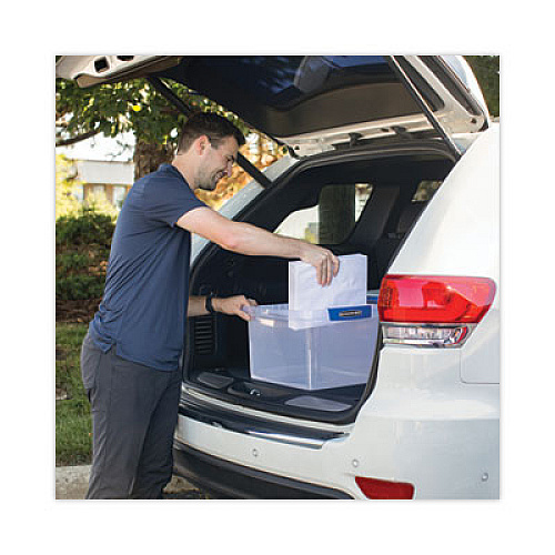 Bankers Box Latch Lid Storage Bin, 22.38" x 14.19" x 10.63", Clear/Blue (86101)