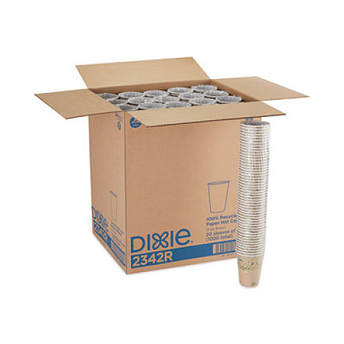 Dixie EcoSmart Recycled Fiber Hot/Cold Cups, 12 oz, Paper, Kraft/Green, 50/Sleeve, 20 Sleeves/Carton (2342R)