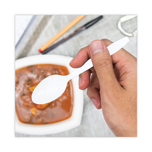 SOLO Impress Heavyweight Full-Length Polystyrene Cutlery, Spoon, Plastic, White, 1,000/Carton (HSWT0007)