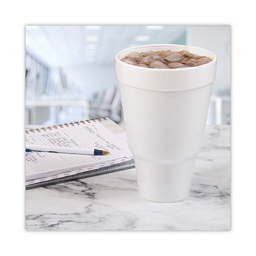 Dart Foam Drink Cups, Tapered Bottom, 32 oz, White, 25/Bag, 20 Bags/Carton (32AJ32)