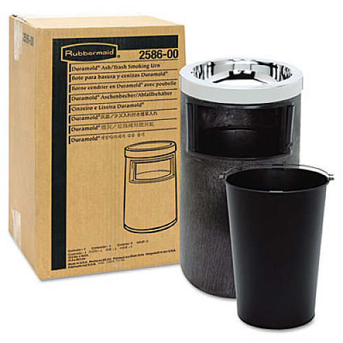 Rubbermaid Commercial SMOKING URN WITH ASHTRAY AND METAL LINER, 2 GAL, 19.5H X 12.5 DIA, BLACK (258600BLA)