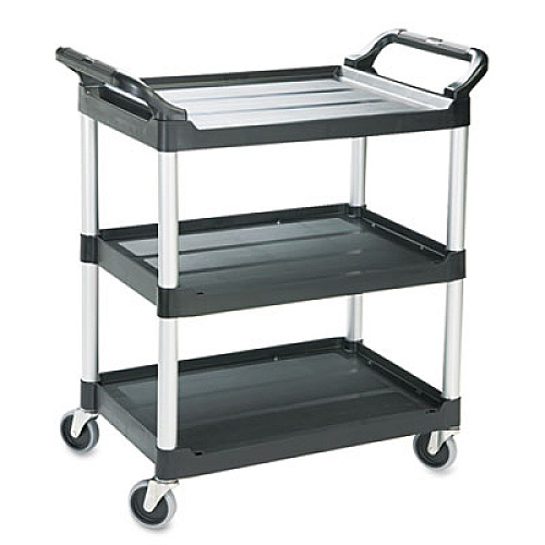 Rubbermaid Commercial Economy Plastic Cart, Three-Shelf, 18.63w x 33.63d x 37.75h, Black (342488BLA)