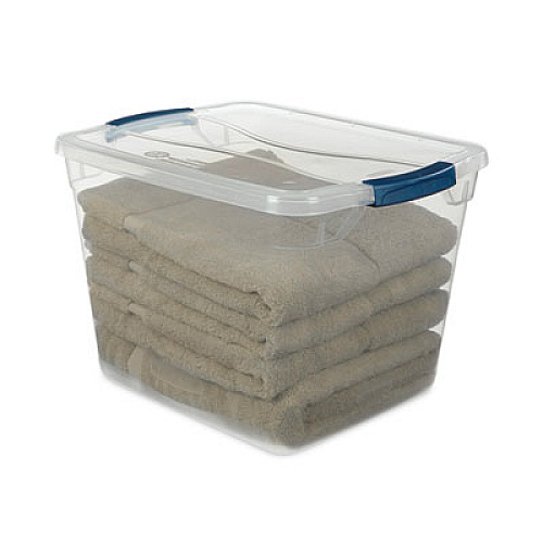Rubbermaid Clever Store Basic Latch-Lid Container, 7.5 gal, 13.37" x 18.75" x 10.5", Clear (RMCC300014)