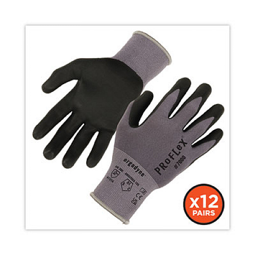 ergodyne ProFlex 7000 Nitrile-Coated Gloves Microfoam Palm, EN388: 4121A, 9" Long, Medium, Gray, 12 Pairs (10363)