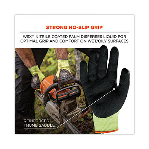 ergodyne ProFlex 7141 ANSI A4 DIR Nitrile-Coated CR Gloves, EN388: 4X42DP, 9" Long, X-Large, Lime, Pair (17915)