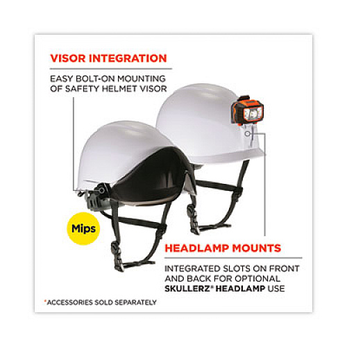 ergodyne Skullerz 8974-MIPS Class E Safety Helmet with MIPS Elevate Ratchet Suspension, White (60254)