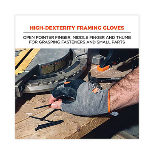 ergodyne ProFlex 720 Heavy-Duty Framing Gloves, 9" Long, XX-Large, Gray, Pair (17116)