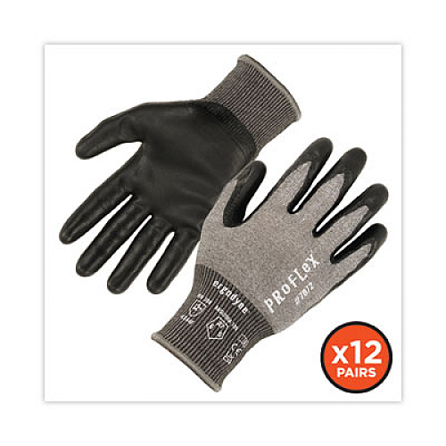 ergodyne ProFlex 7072 ANSI A7 Nitrile-Coated CR Gloves, EN388: 4X44F, 9" Long, Medium, Gray, 12 Pairs (10303)