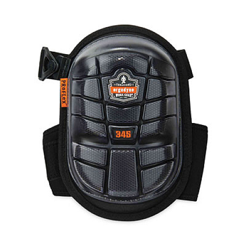 ergodyne ProFlex 345 Injected Gel Knee Pads, Long Cap, Hook and Loop Closure, One Size Fits Most, Black, Pair (18445)