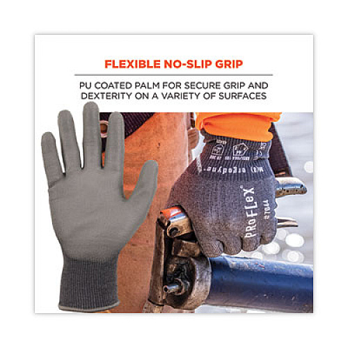 ergodyne ProFlex 7044 ANSI A4 PU Coated CR Gloves, EN388: 4X42D, 9" Long, Small, Gray, 12 Pairs (10482)
