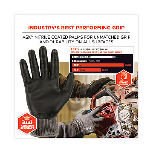 ergodyne ProFlex 7072 ANSI A7 Nitrile-Coated CR Gloves, EN388: 4X44F, 9" Long, Medium, Gray, 12 Pairs (10303)