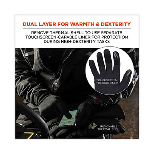 ergodyne ProFlex 825WP Thermal Waterproof Winter Work Gloves, Small, Black, Pair (17602)