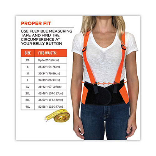 ergodyne ProFlex 100HV Economy Hi-Vis Spandex Back Support Brace, Medium, 30" to 34" Waist, Black/Orange (11883)