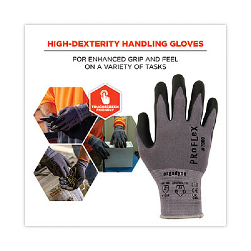 ergodyne ProFlex 7000 Nitrile-Coated Gloves Microfoam Palm, EN388: 4121A, 9" Long, Large, Gray, Pair (10374)