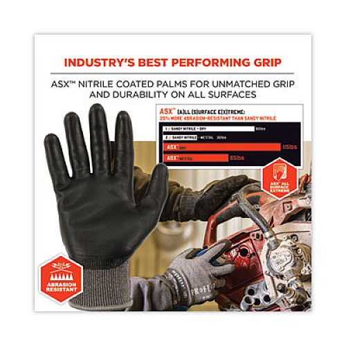 ergodyne ProFlex 7072 ANSI A7 Nitrile-Coated CR Gloves, EN388: 4X44F, 9" Long, Medium, Gray, Pair (10313)