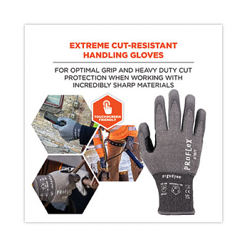 ergodyne ProFlex 7071 ANSI A7 PU Coated CR Gloves, EN388: 4X42F, 9" Long, Large, Gray, 12 Pairs (18064)