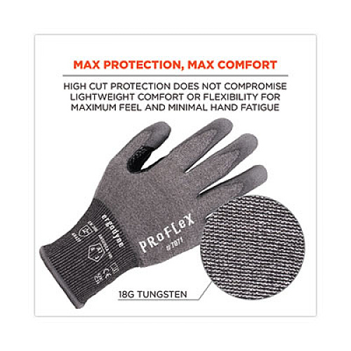 ergodyne ProFlex 7071 ANSI A7 PU Coated CR Gloves, EN388: 4X42F, 9" Long, Small, Gray, 12 Pairs (18062)