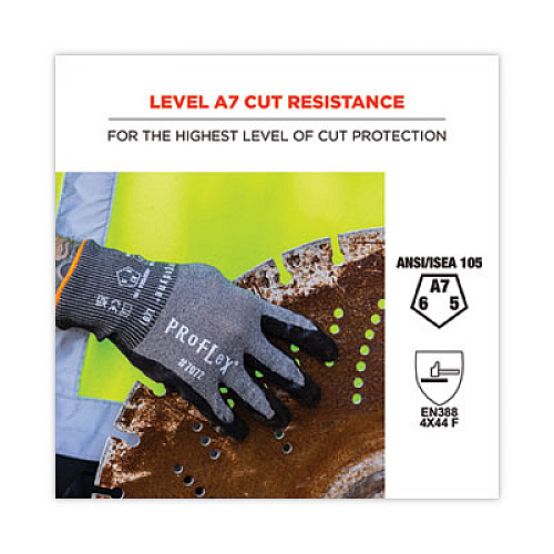 ergodyne ProFlex 7072 ANSI A7 Nitrile-Coated CR Gloves, EN388: 4X44F, 9" Long, Large, Gray, 12 Pairs (10304)