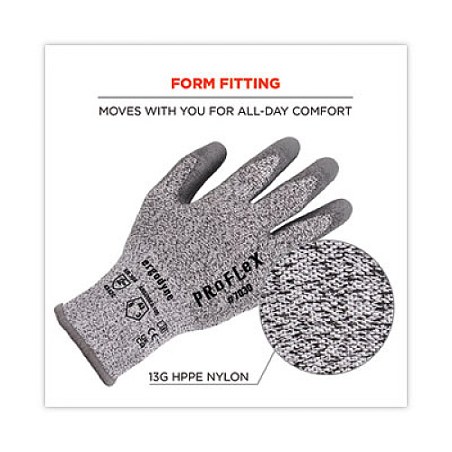 ergodyne ProFlex 7030 ANSI A3 PU Coated CR Gloves, EN388: 4X42C, 9" Long, XX-Large, Gray, Pair (10466)