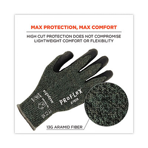 ergodyne ProFlex 7070 ANSI A7 Nitrile Coated CR Gloves, EN388: 4X42F, 9" Long, Medium, Green, 12 Pairs (18033)
