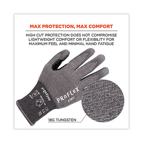 ergodyne ProFlex 7071 ANSI A7 PU Coated CR Gloves, EN388: 4X42F, 9" Long, X-Large, Gray, 12 Pairs (18065)
